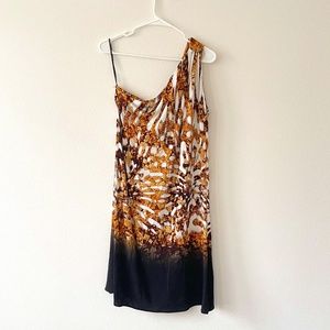 JUST CAVALLI One Shoulder Dress Gold Black Large